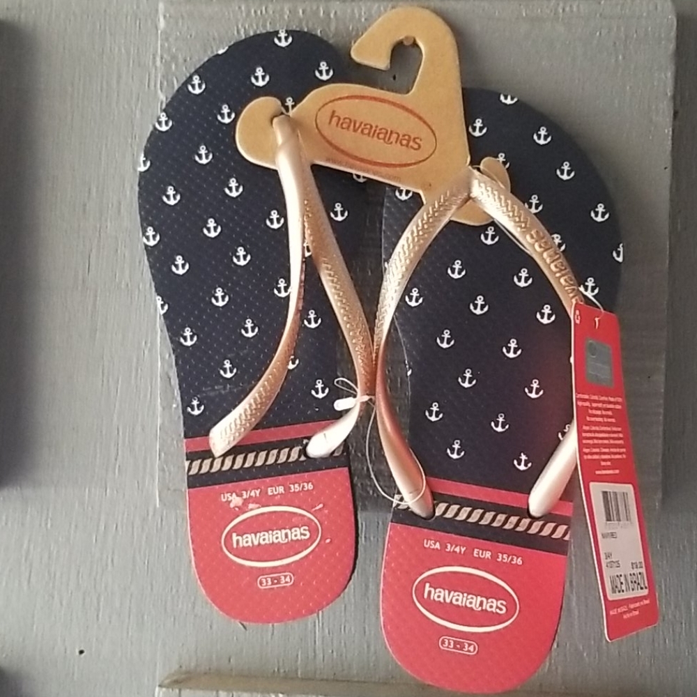 NWT girls havaianas flip flops anchor sz 3/4y